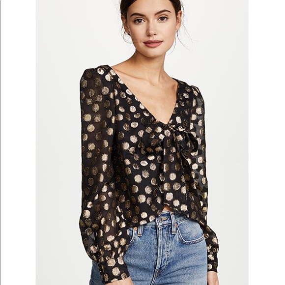 For love and lemons lottie tie front dot blouse xs - Picture 3 of 10